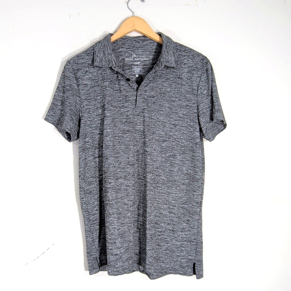Marc Anthony Gray Polo Shirt; Short Sleeve Space Dye Luxury Knit